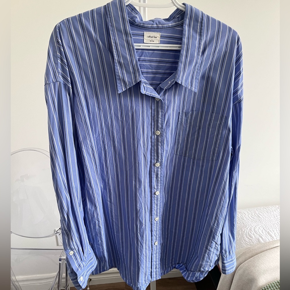 Aritzia Blue Striped Button Down Shirt